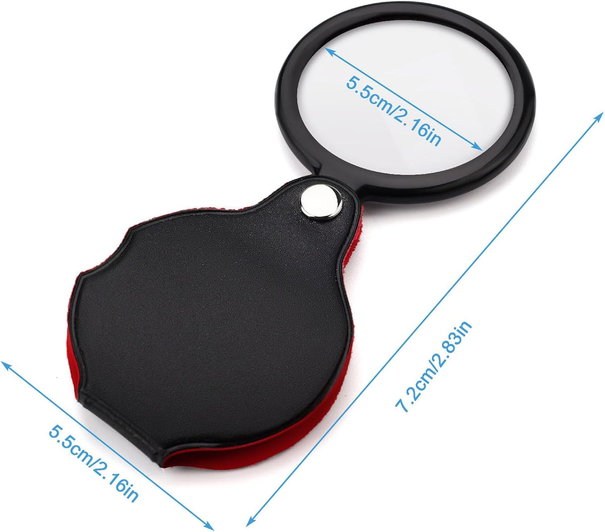 5pcs 10x Mini Magnifier, 2.1" Pocket Magnifying Glass with Rotating Protective Leather Sheath G9018