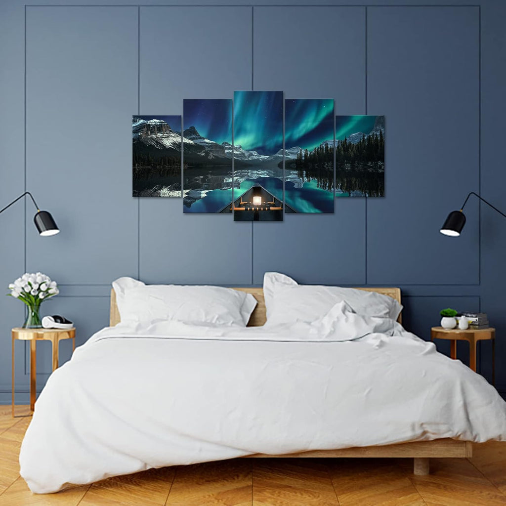 5 Panels Aurora Borealis Canvas Wall Art Stretched and Framed Z2245