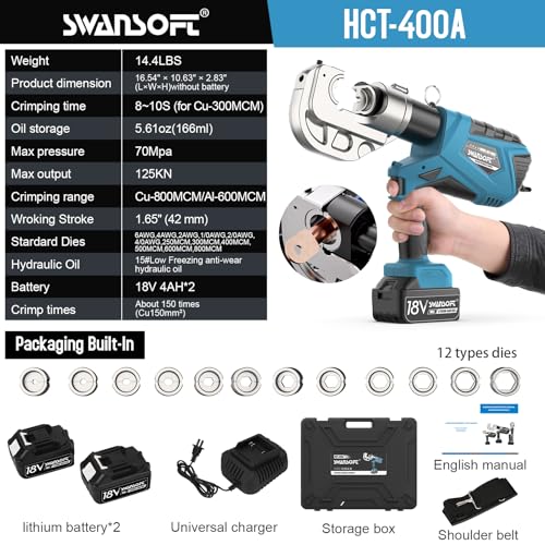 12Ton 6AWG-800MCM Rechargeable Hydraulic Crimping Tool V354754