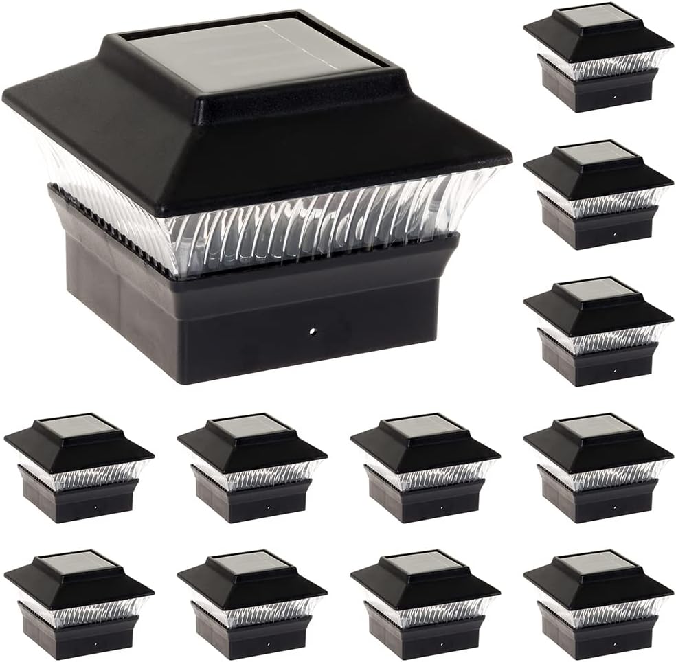 12 Pack Black Solar Powered LED Post Cap Light M469539
