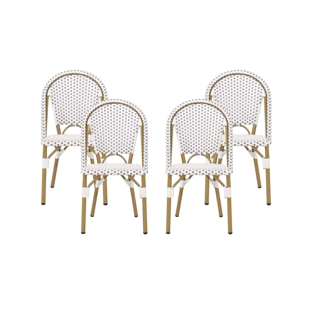 Outdoor Bistro Chair Set of 4 Gray White Bamboo Finish P502