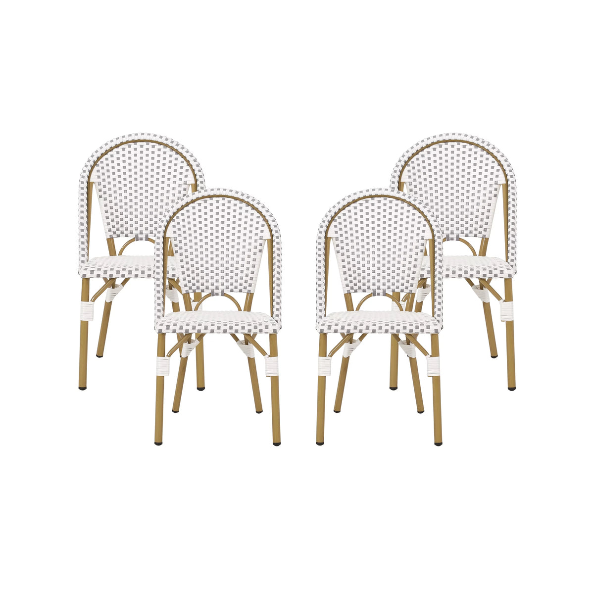 Outdoor Bistro Chair Set of 4 Gray White Bamboo Finish P502