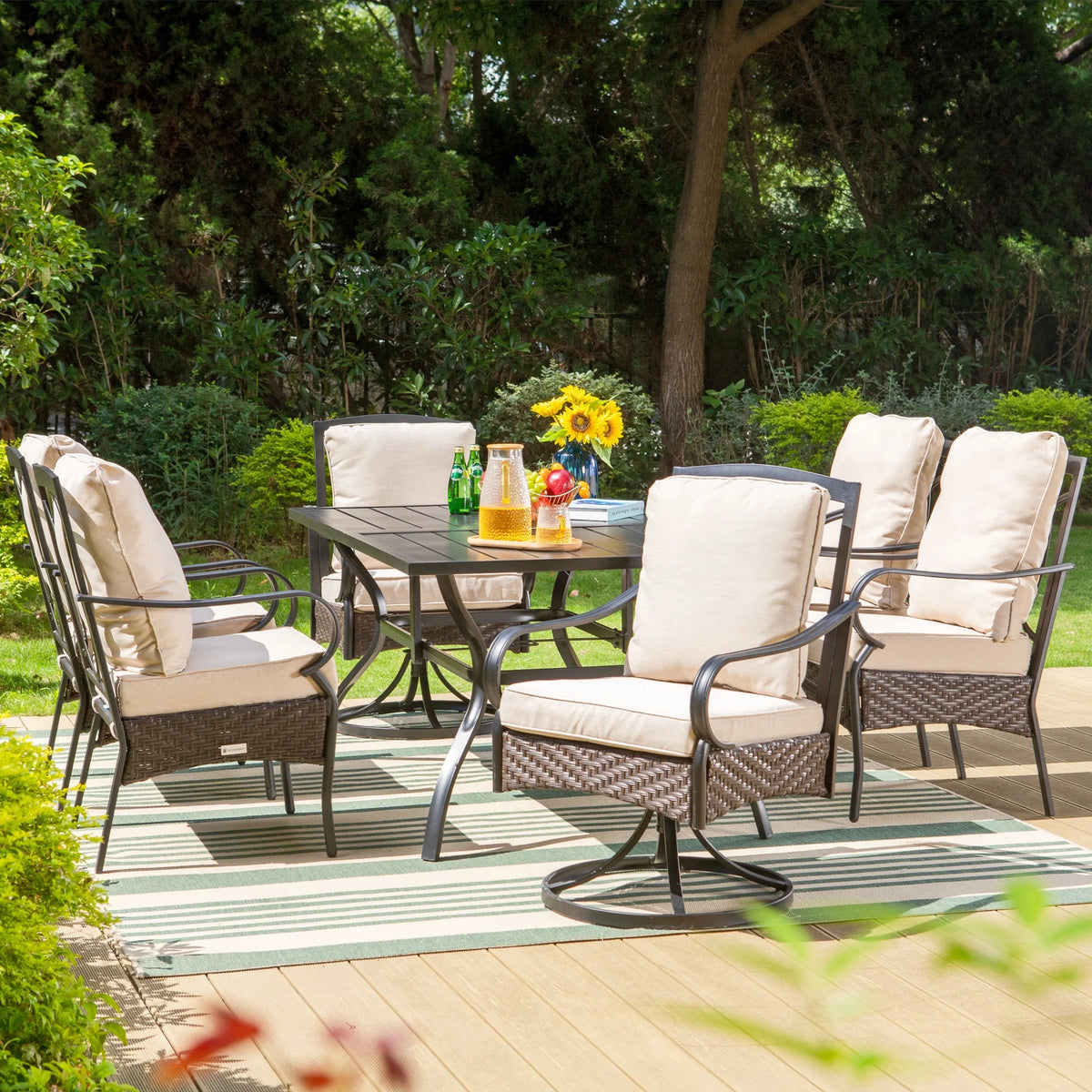 7-Piece Patio Dining Set with Swivel Wicker Chairs and Cushions X3003