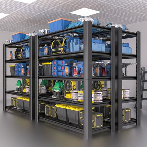 5-Tier Heavy Duty Metal Garage Shelving Unit with Wire Shelves, 3000 LBS Capacity, 76"H x 60"W x 24"D, Adjustable Boltless Steel Shelves C72947