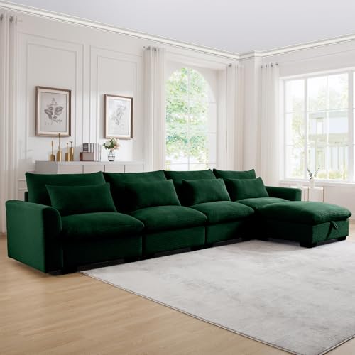 Corduroy L Shaped Modular Sofa with Storage Ottoman D1374