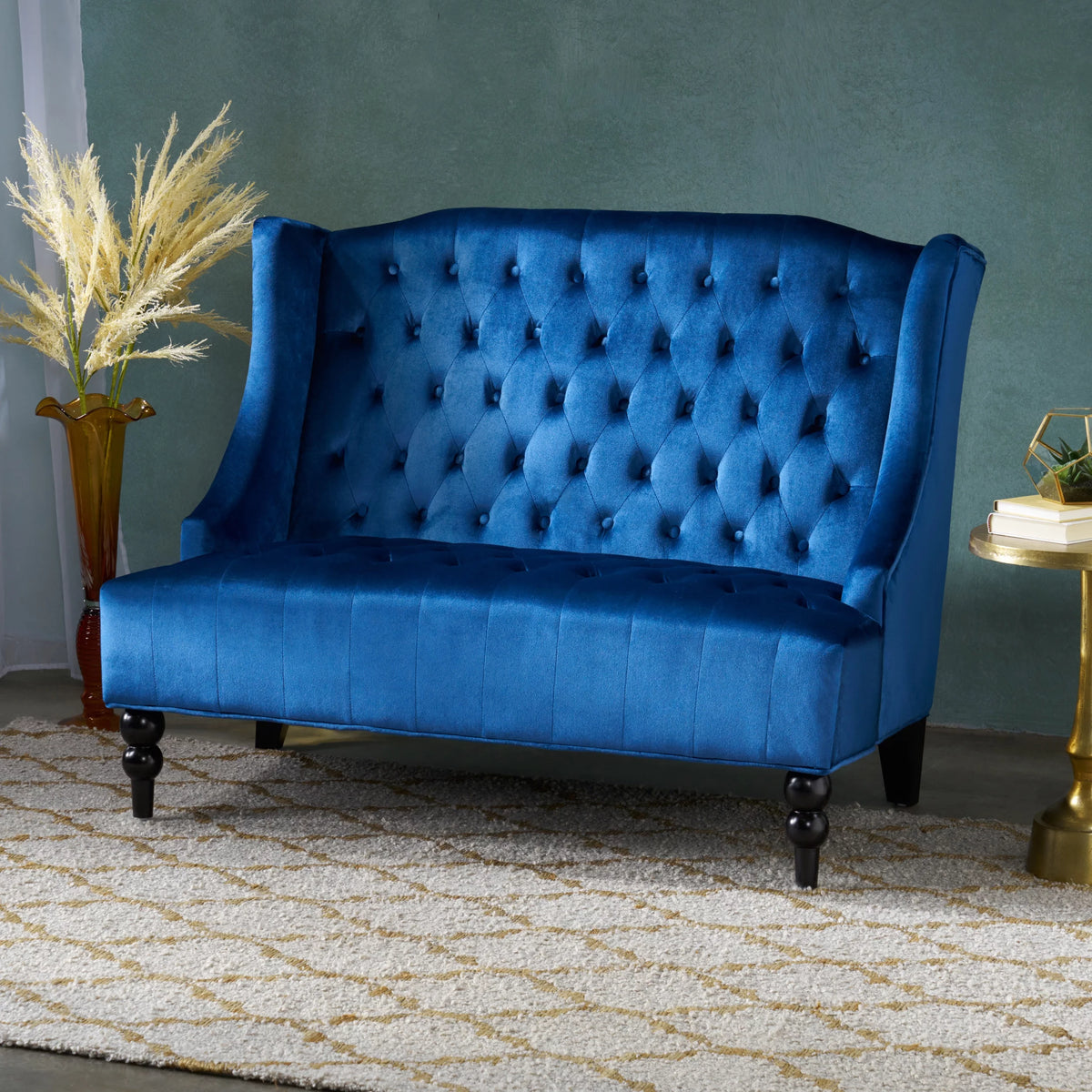 Navy Blue Velvet Tufted Loveseat K942646