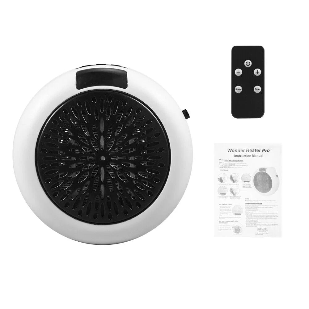 900W White Digital Thermostat Plug in Electric Heater Fan with Remote Timer O9061