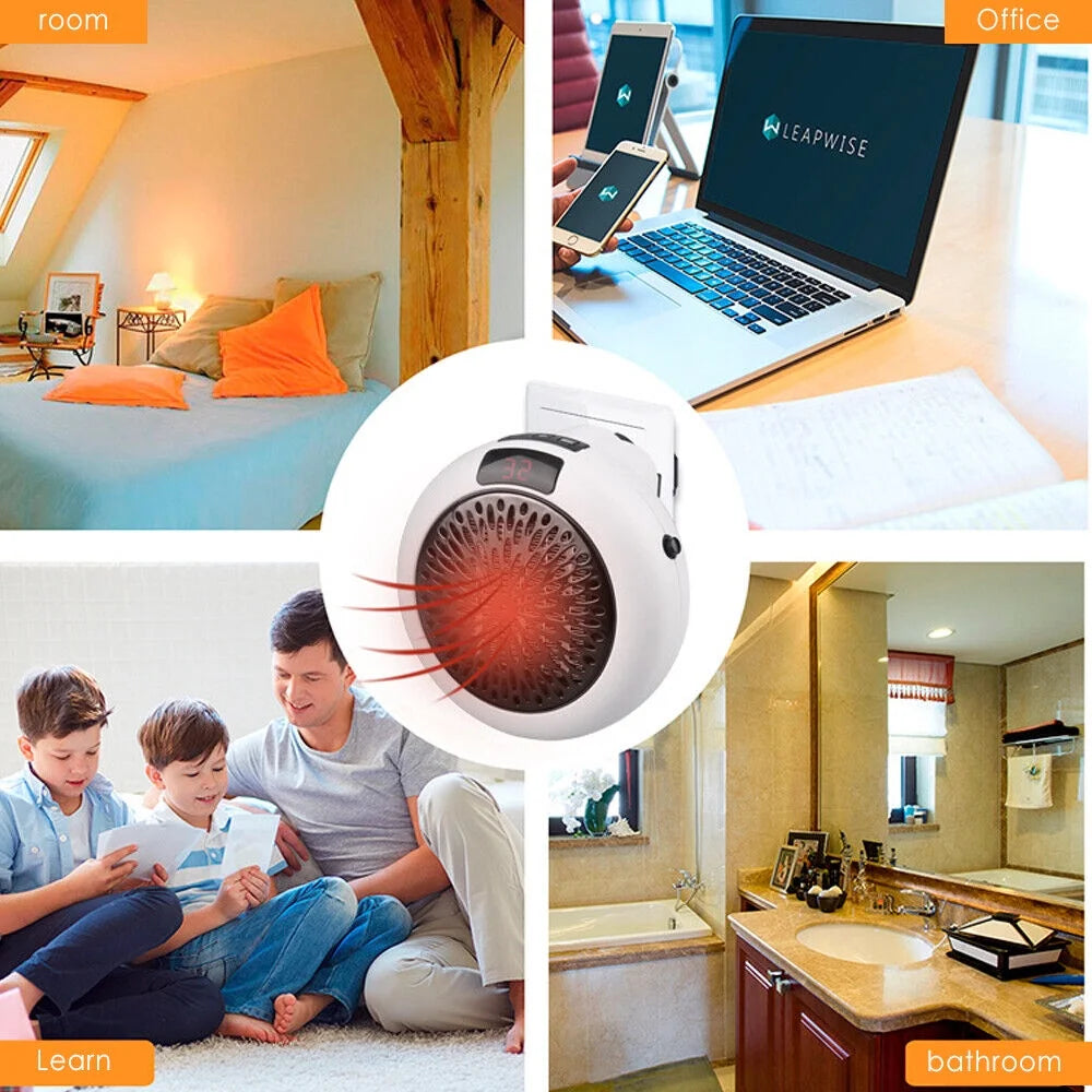 900W White Digital Thermostat Plug in Electric Heater Fan with Remote Timer O9061
