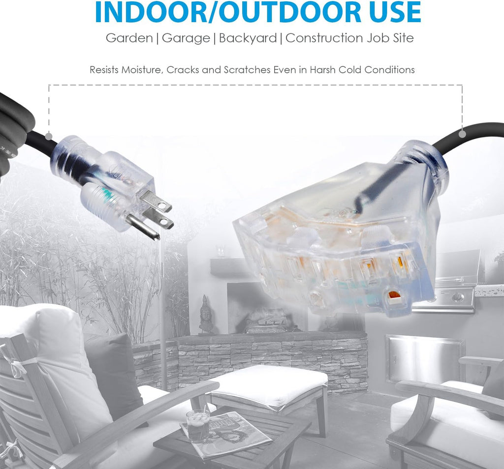 50 FT 12/3 Outdoor Extension Cord, Triple Outlet Black D22894