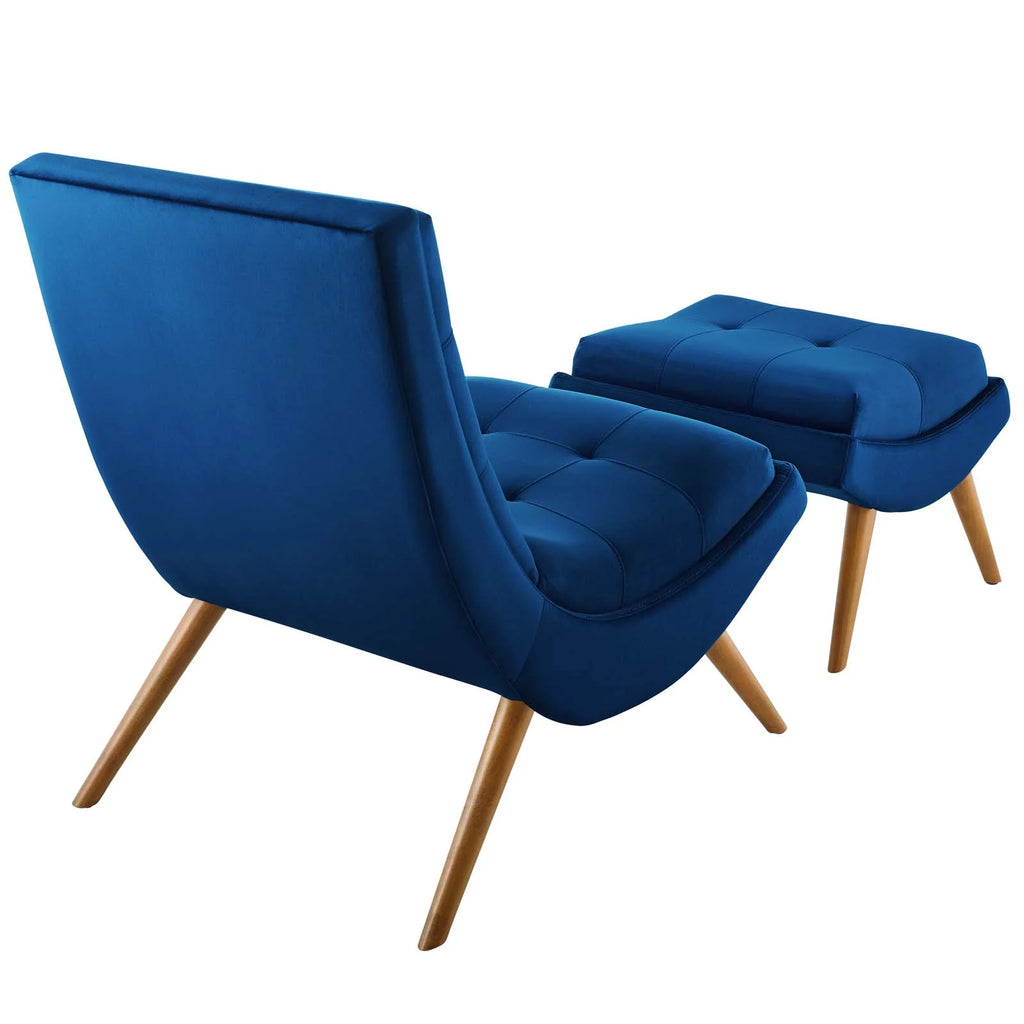 Navy Velvet Lounge Chair and Ottoman Set C779