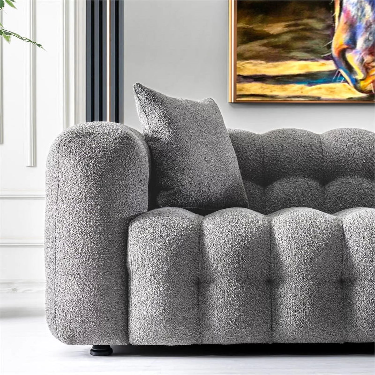 Gray Boucle Fabric Couch A155