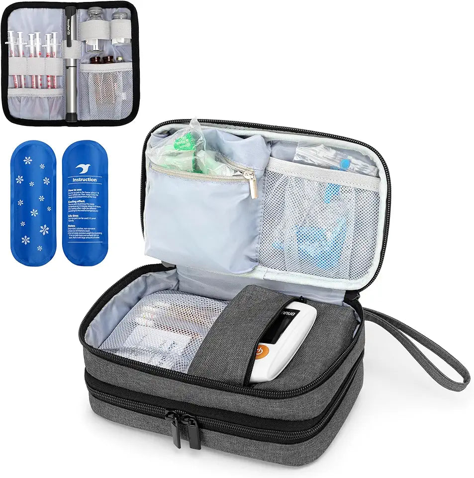 Insulin Travel Case with 2 Ice Packs, Double Layer Gray D753306
