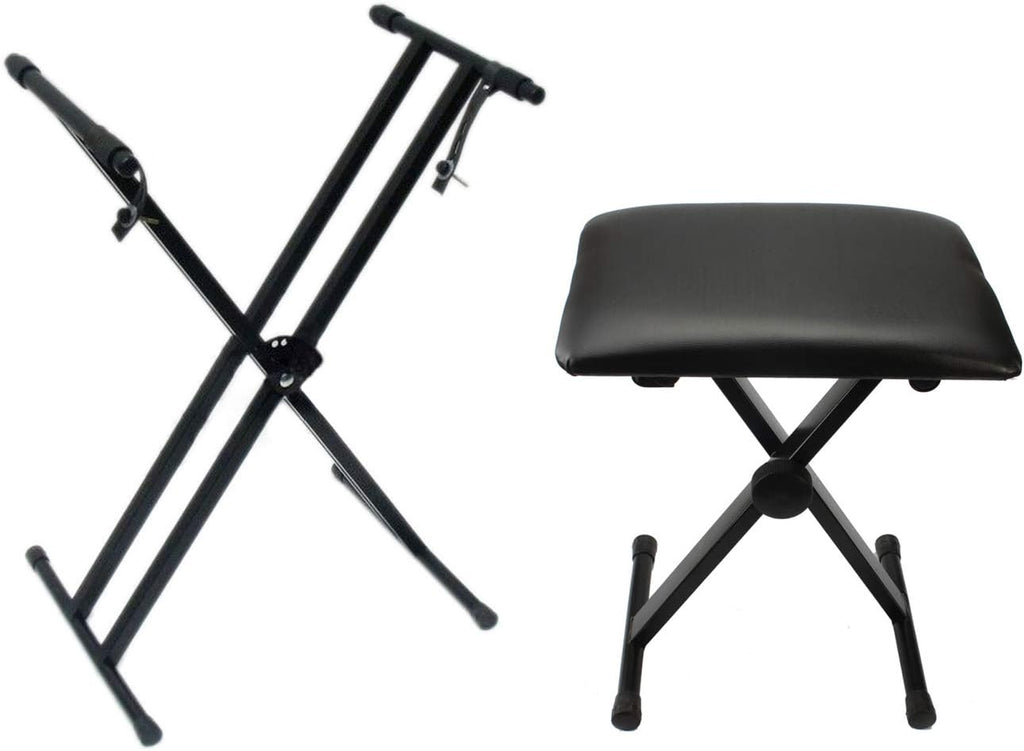 Heavy-Duty Double-X Adjustable Piano Keyboard Stand and Classic Piano Bench C463