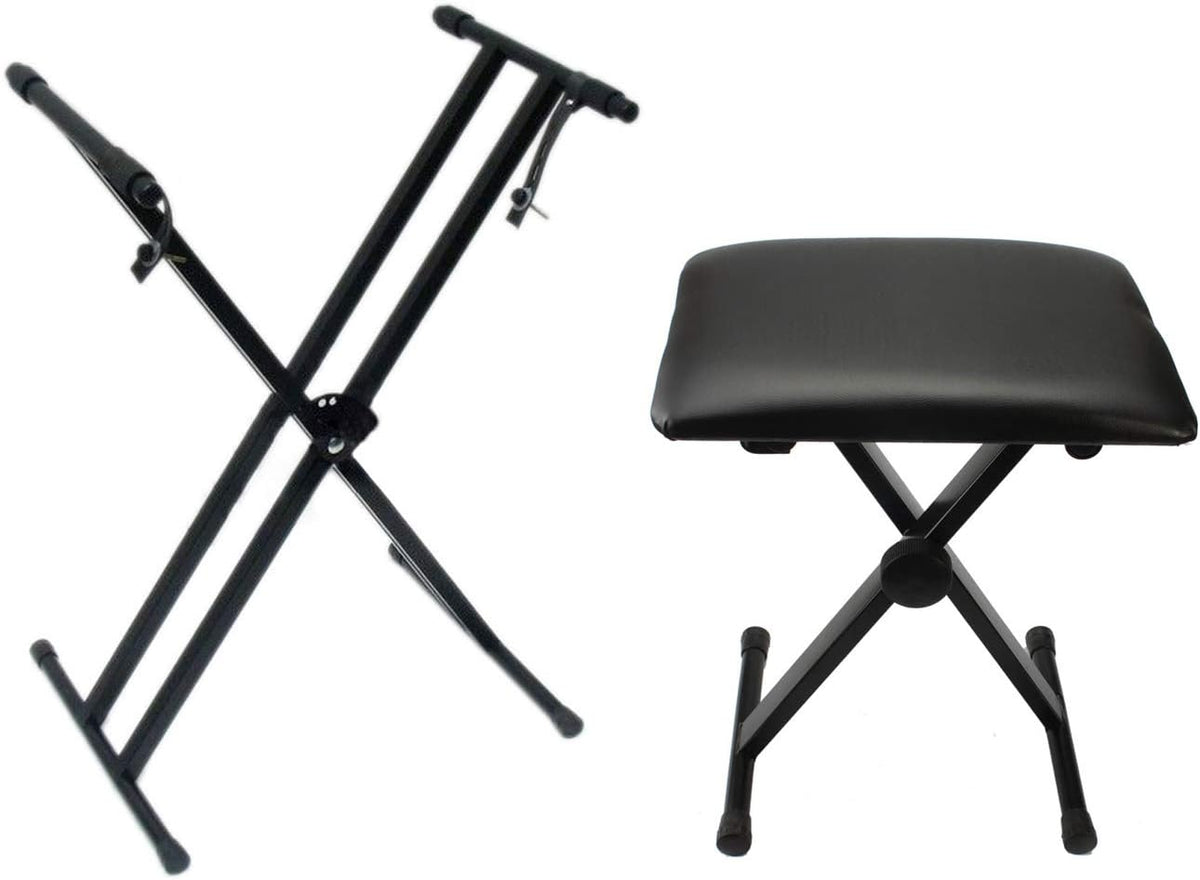 Heavy-Duty Double-X Adjustable Piano Keyboard Stand and Classic Piano Bench C463
