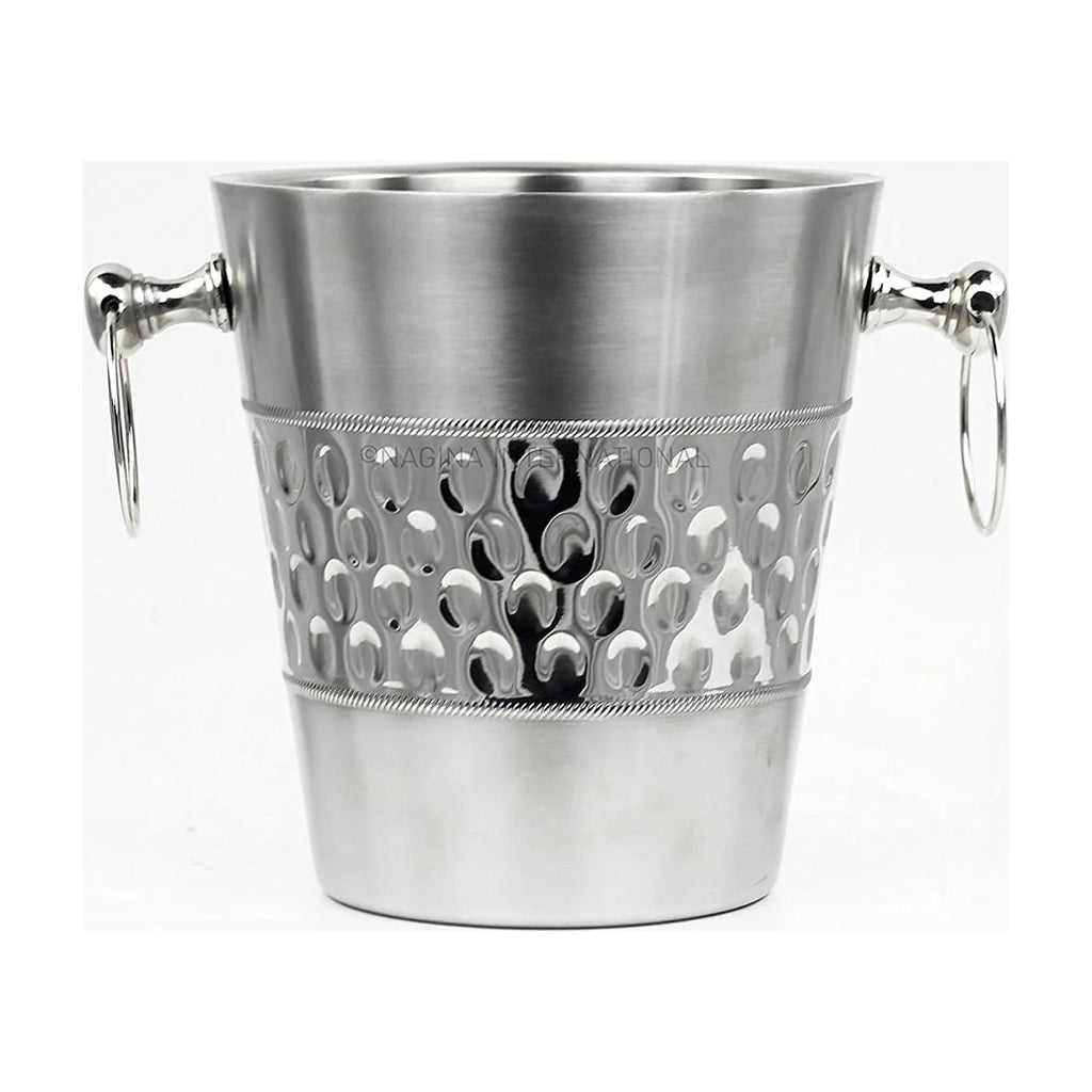 Hammered Brushed Nickel Plated Wine & Ice Bucket with Steel Stand L75996