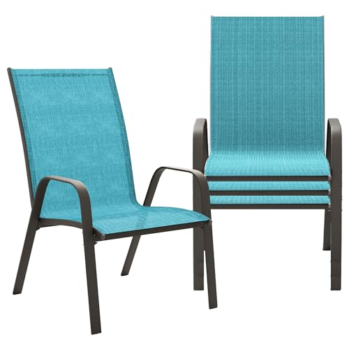 Teal Blue Set of 4 Stackable Patio Dining Chairs M399