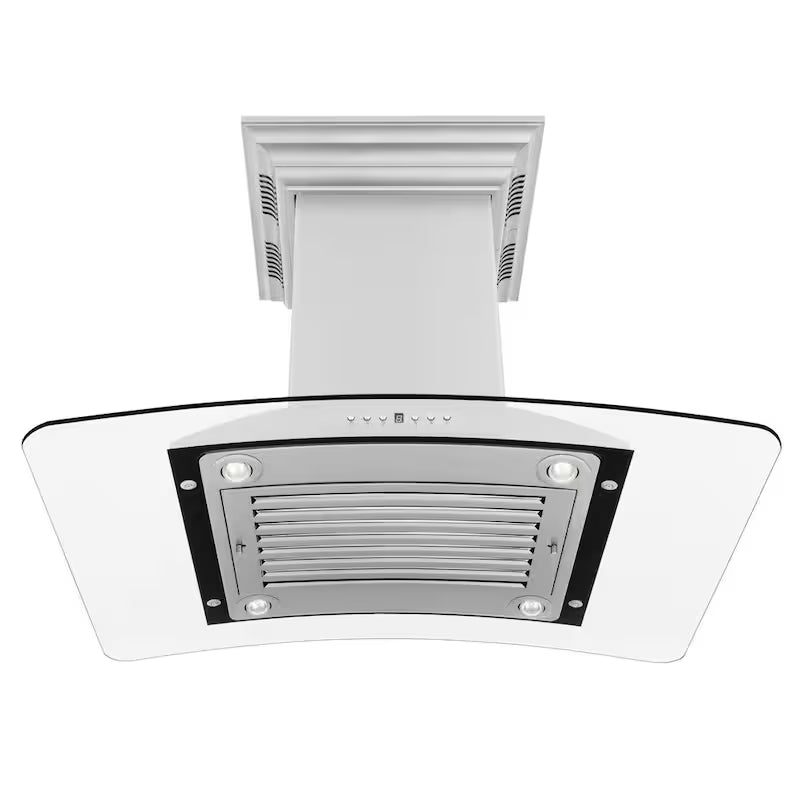 30 in. 400 CFM Ducted Island Mount Range Hood in Stainless Steel and Glass O1088