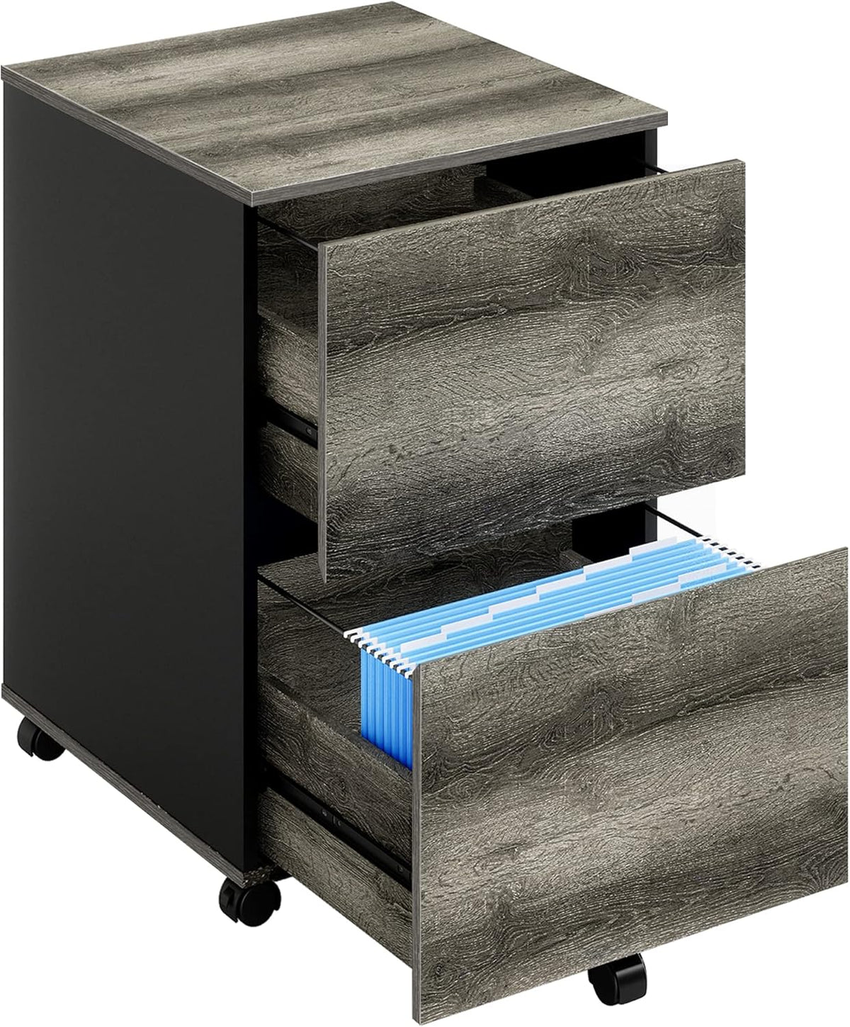 2 Drawer Mobile File Cabinet with File Holders Wood Rolling Filing Cabinet Oak Z51435