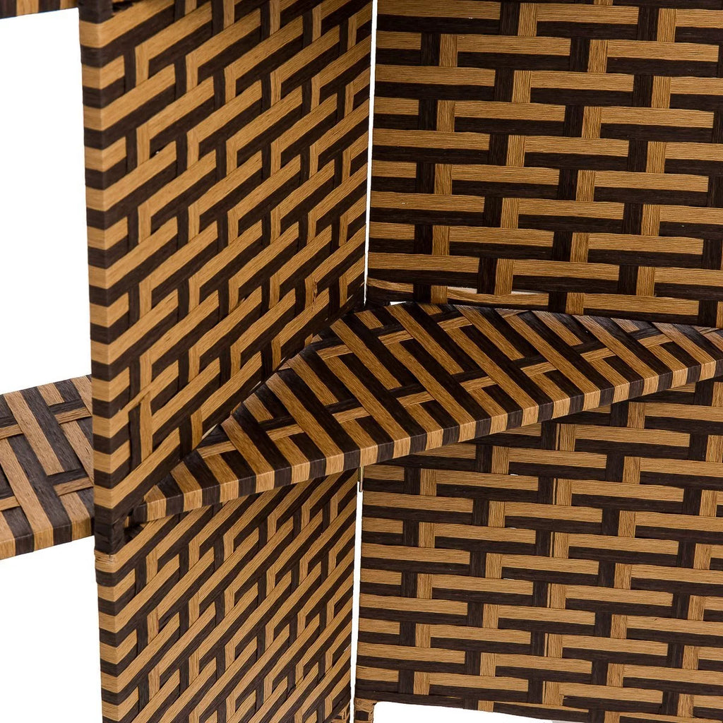 Freestanding Woven Bamboo 4 Panels Hinged Privacy Screen with Shelves U758