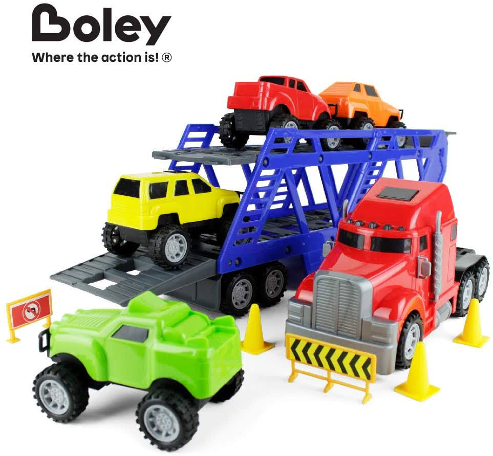 5-in-1 Truck Carrier Toy Trailer with Construction Signs U499