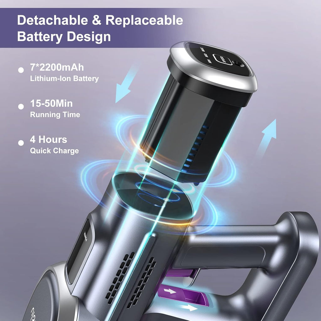 Cordless Stick Vacuum with 25Kpa Suction, 50min Runtime, Detachable Battery M453