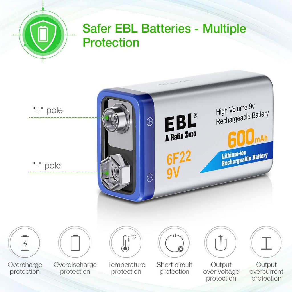 4-Pack 9V Li-ion Rechargeable Batteries with Charger H693