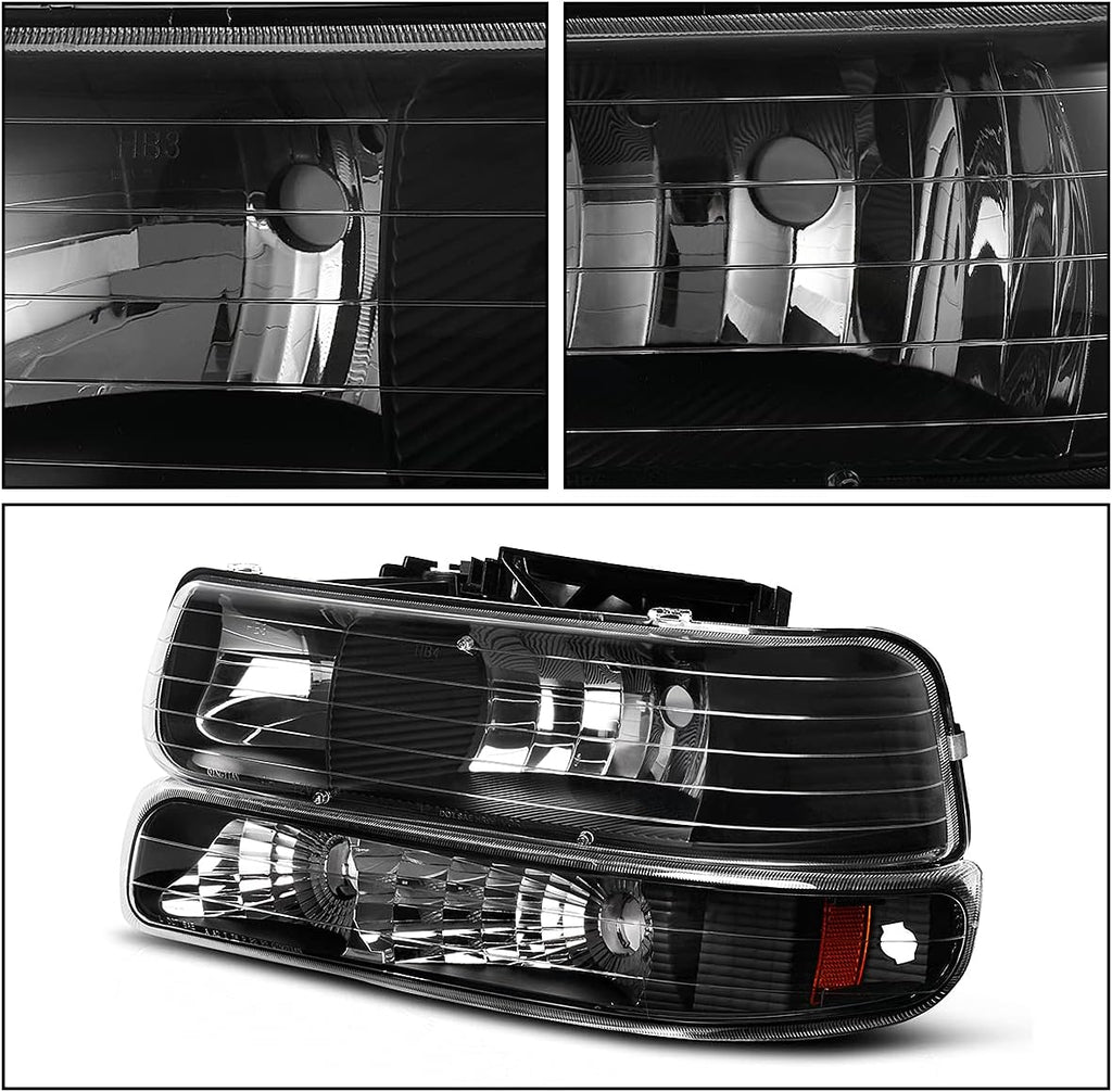 Black Housing Replacement Headlights + Red Lens Taillights Combo V591692