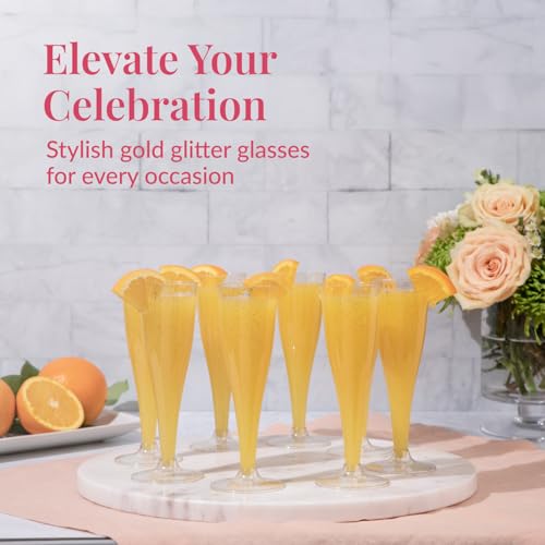 48 Pack 4.5 oz Gold Glitter Plastic Champagne Flutes A356643