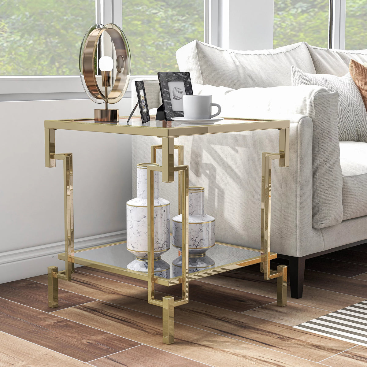 Glass Top 2-Piece Coffee Table Set with Shelf C731000