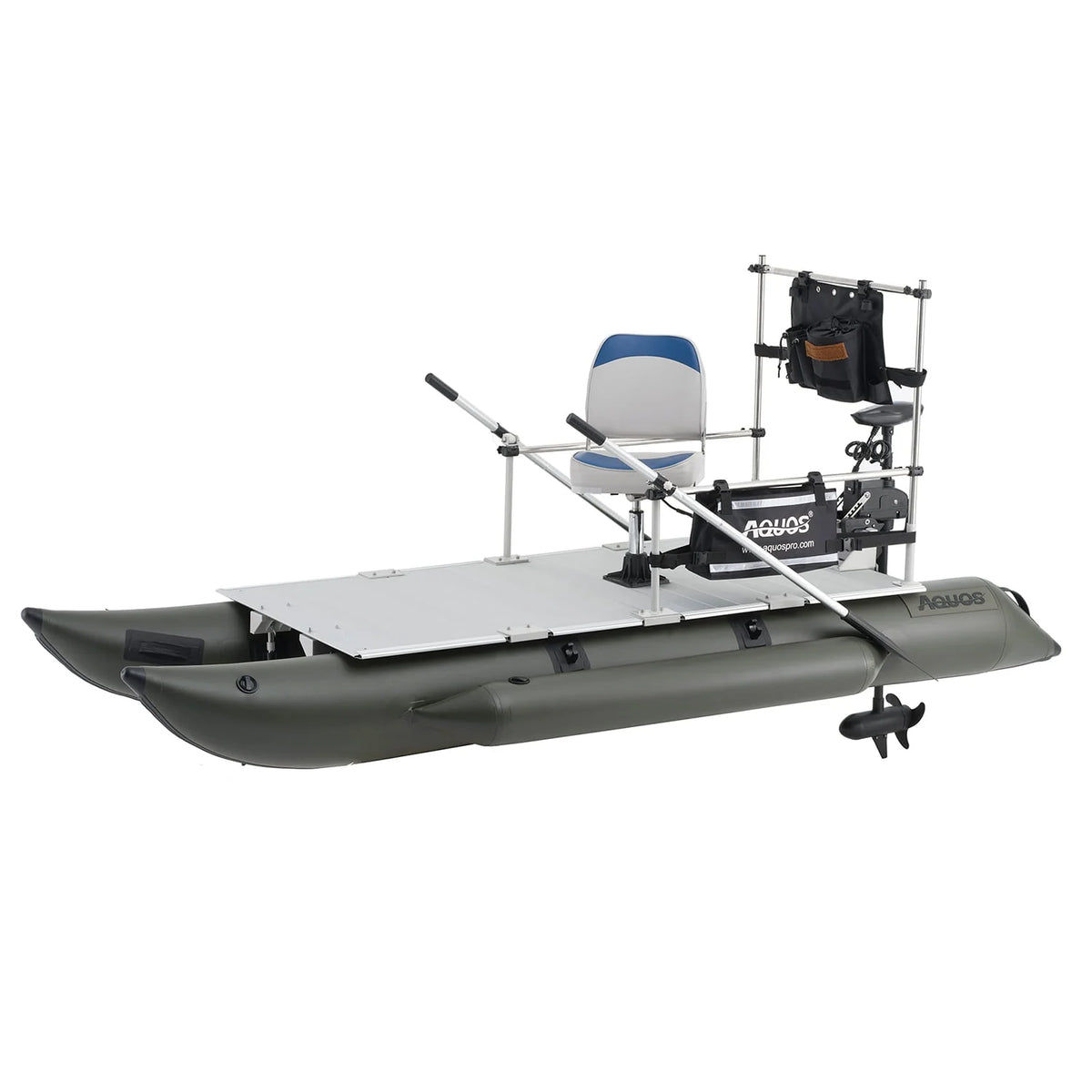12.5ft Inflatable Pontoon Boat with Black 12V 55LBS Remote Trolling Motor and Foot Control R530