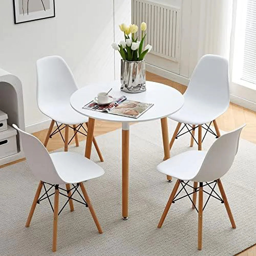 31.5 inch Industrial Round Wood Dining Table with Black Metal Legs F650