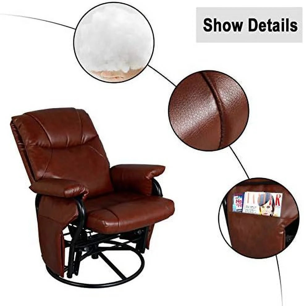 Brown PU Leather Glider Chair with Ottoman R726