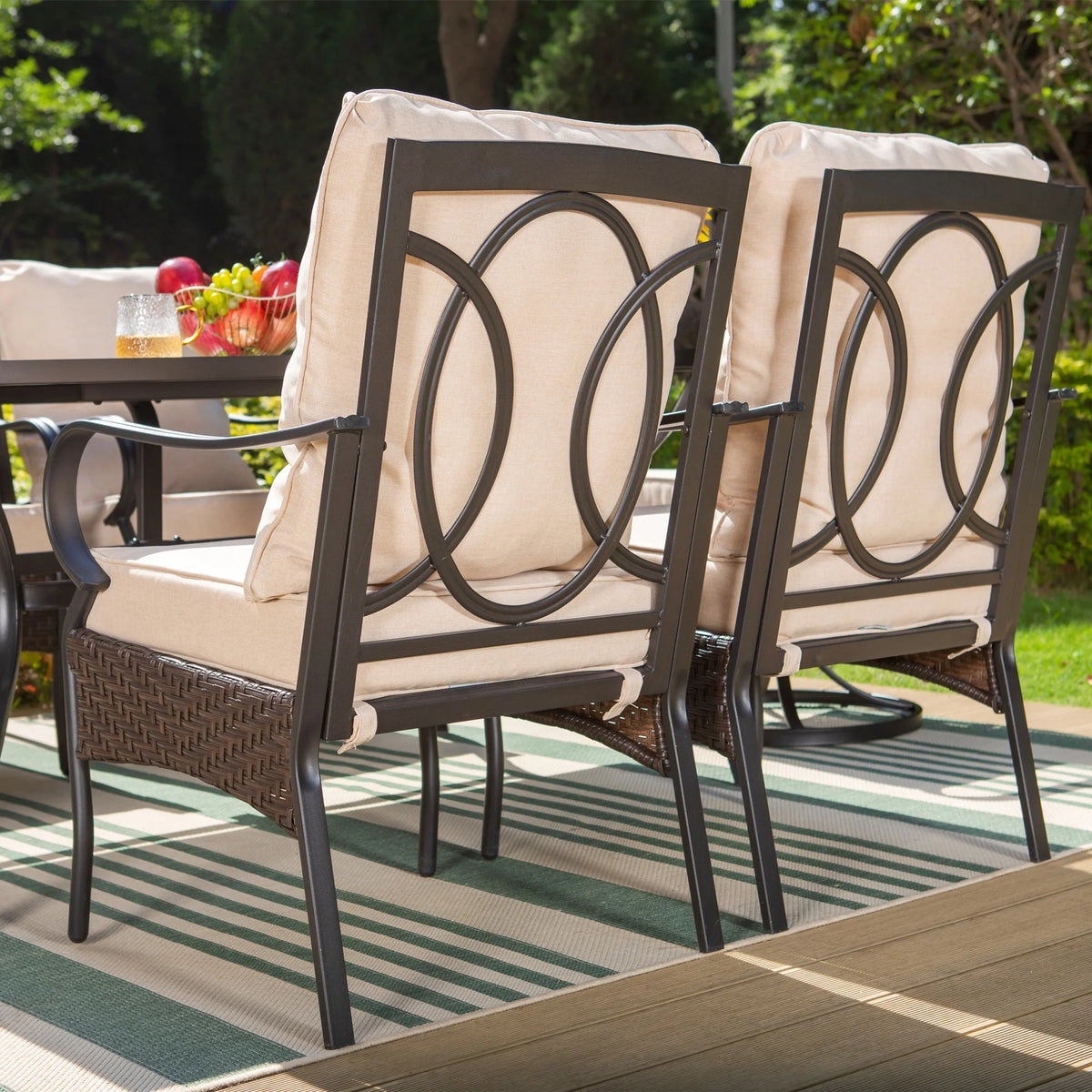 7-Piece Patio Dining Set with Swivel Wicker Chairs and Cushions X3003