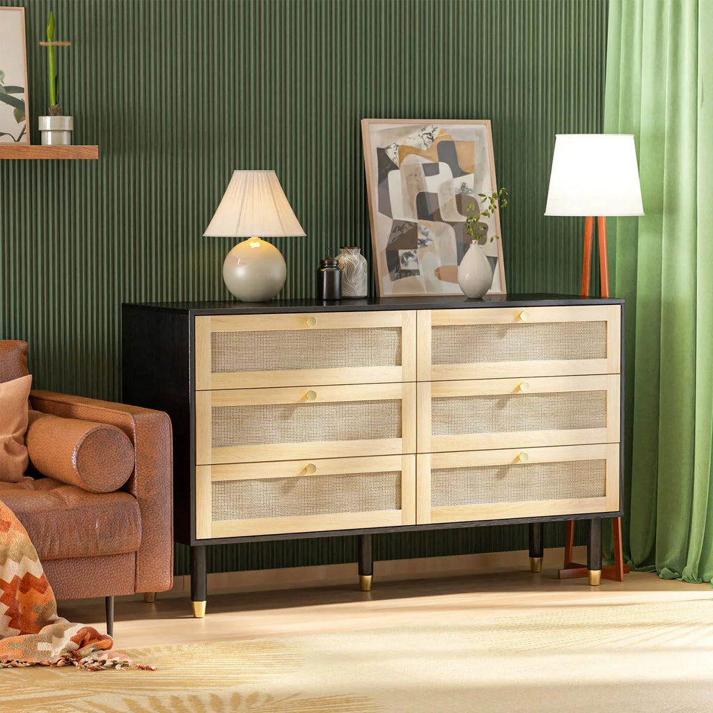 Black 6 Drawer Rattan Dresser F284988