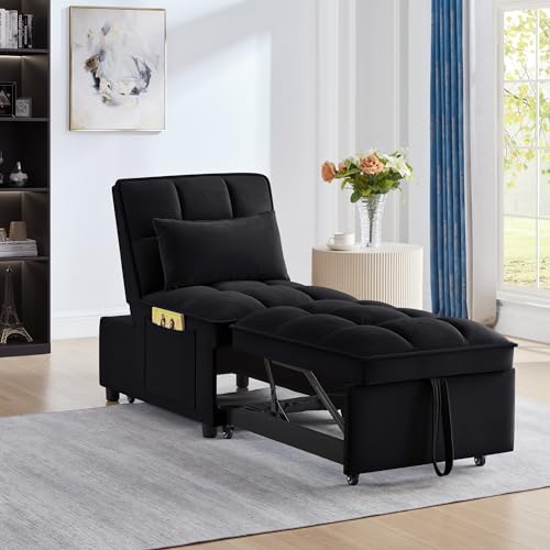 Velvet Single Sofa Bed with Storage Pockets and 2 Pillows M627897