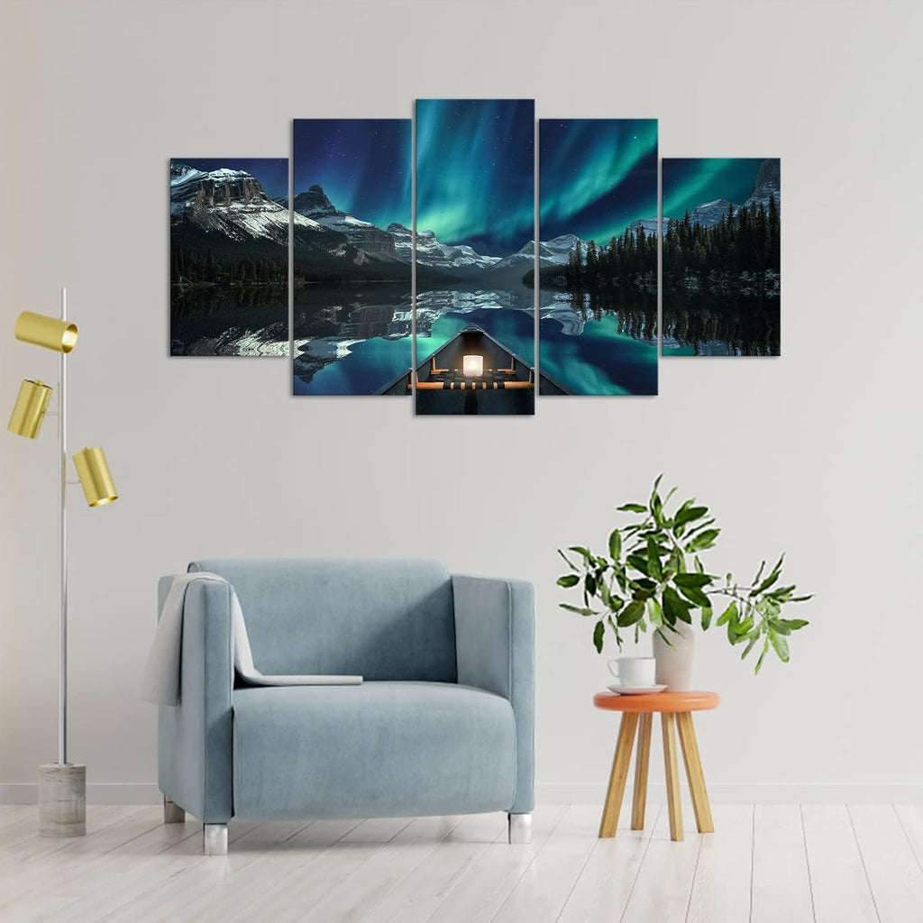5 Panels Aurora Borealis Canvas Wall Art Stretched and Framed Z2245