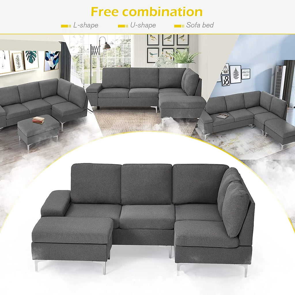 85.5" Right Facing Sectional Sofa with Ottoman in Gray O475839