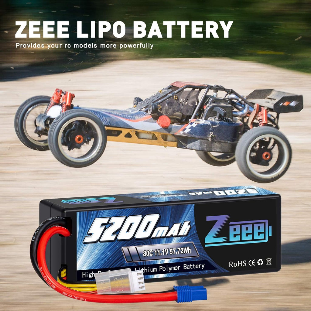 3S Lipo Battery 5200mAh 11.1V 80C with EC3 Plug Hard Case Battery (2 Pack) B221238