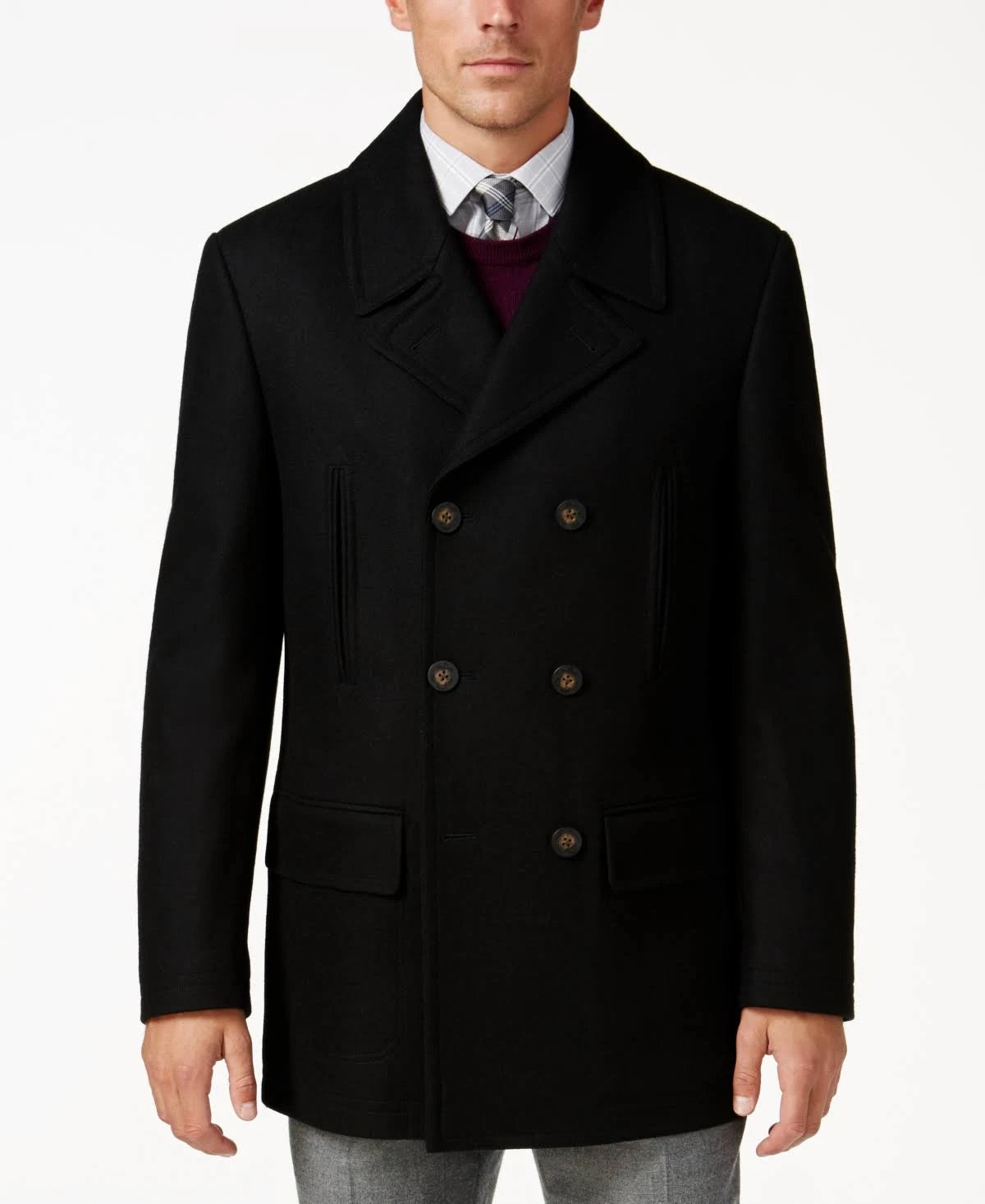 Black Wool-Blend Peacoat M40472
