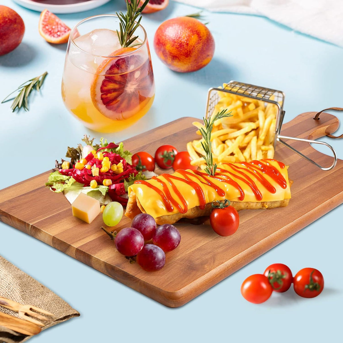 Acacia Wood Cutting Board with Handle 17"X11" A682