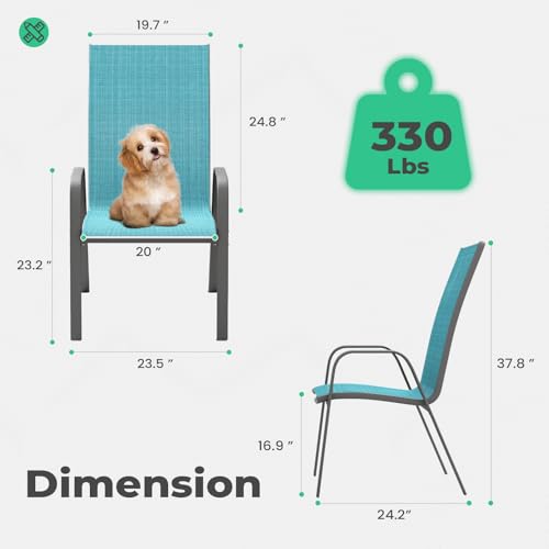 Teal Blue Set of 4 Stackable Patio Dining Chairs M399