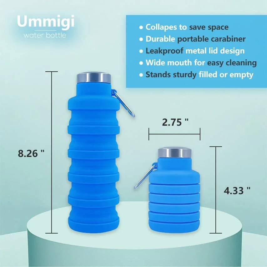 Collapsible Silicone Water Bottle with Carabiner, 17oz, 3 pack D130233