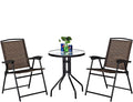 3-Piece Patio Bistro Set with Round Tempered Glass Table and 2 Foldable Chairs E307743