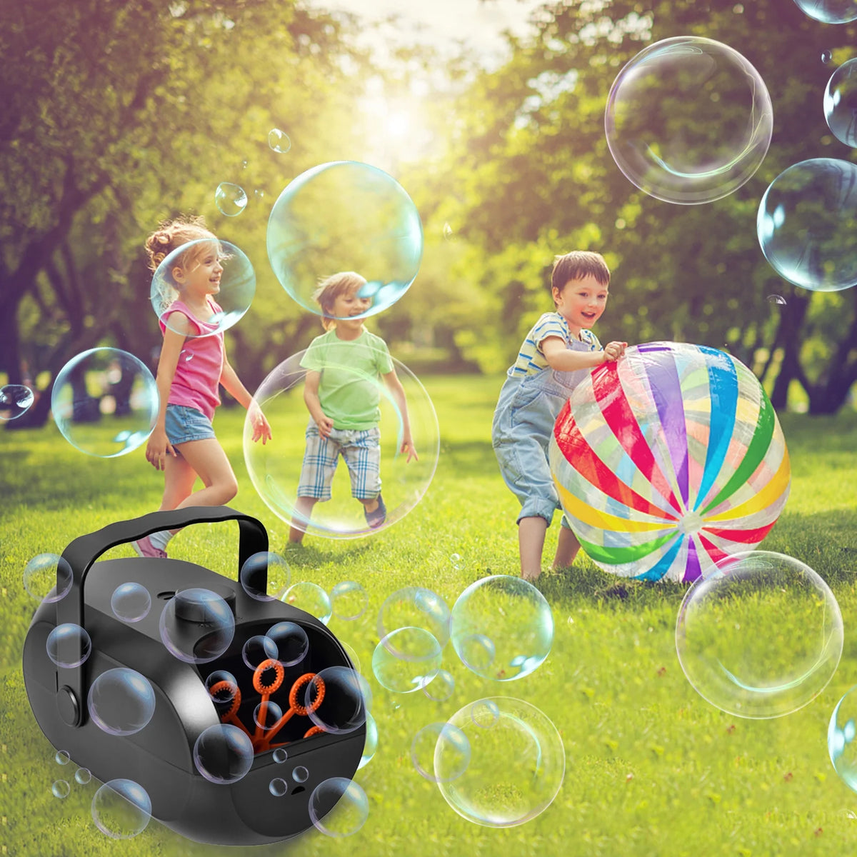 Portable Automatic Bubble Maker with 6 Bubble Wands M168