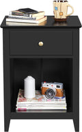 Black 2 Tier Wood Side Table with 1 Drawer and Bottom Shelf O442