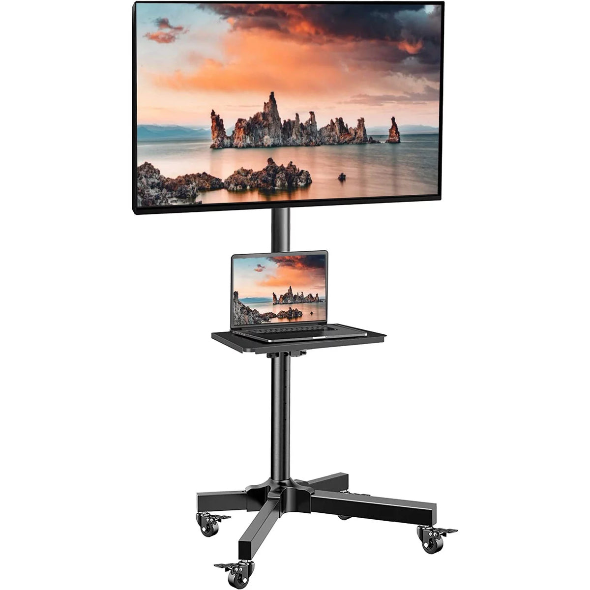 Black Height Adjustable Mobile TV Stand with Wheels Z199715