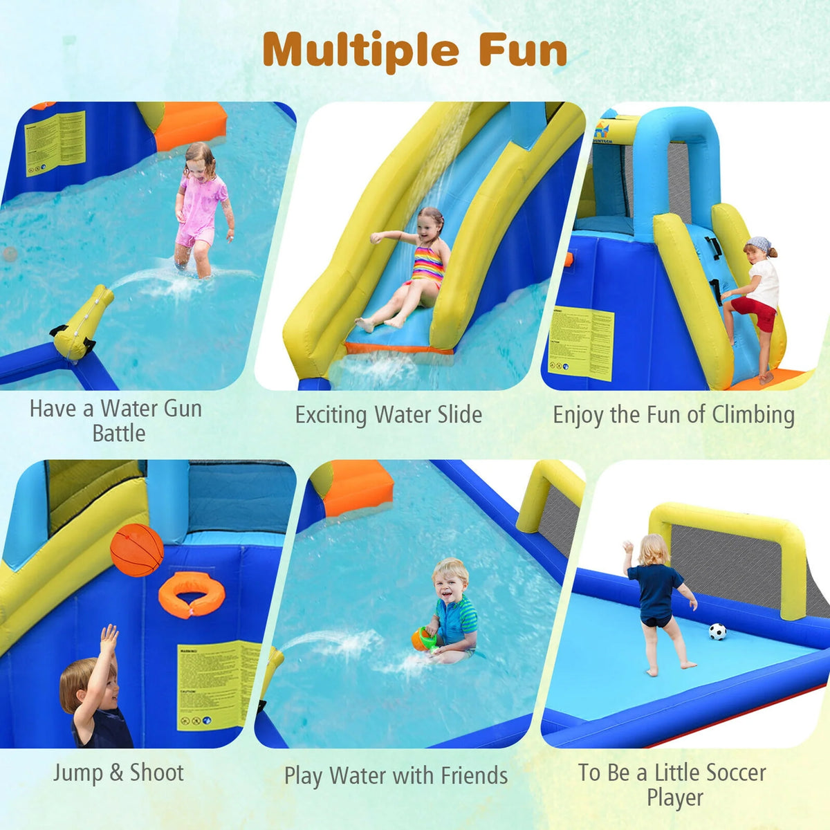 Inflatable Water Slide Bounce House Splash Pool with Blower J753