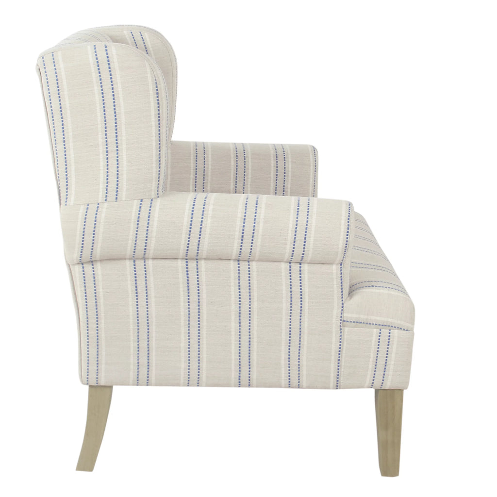 Blue and Off-White Striped Wingback Accent Chair N2541