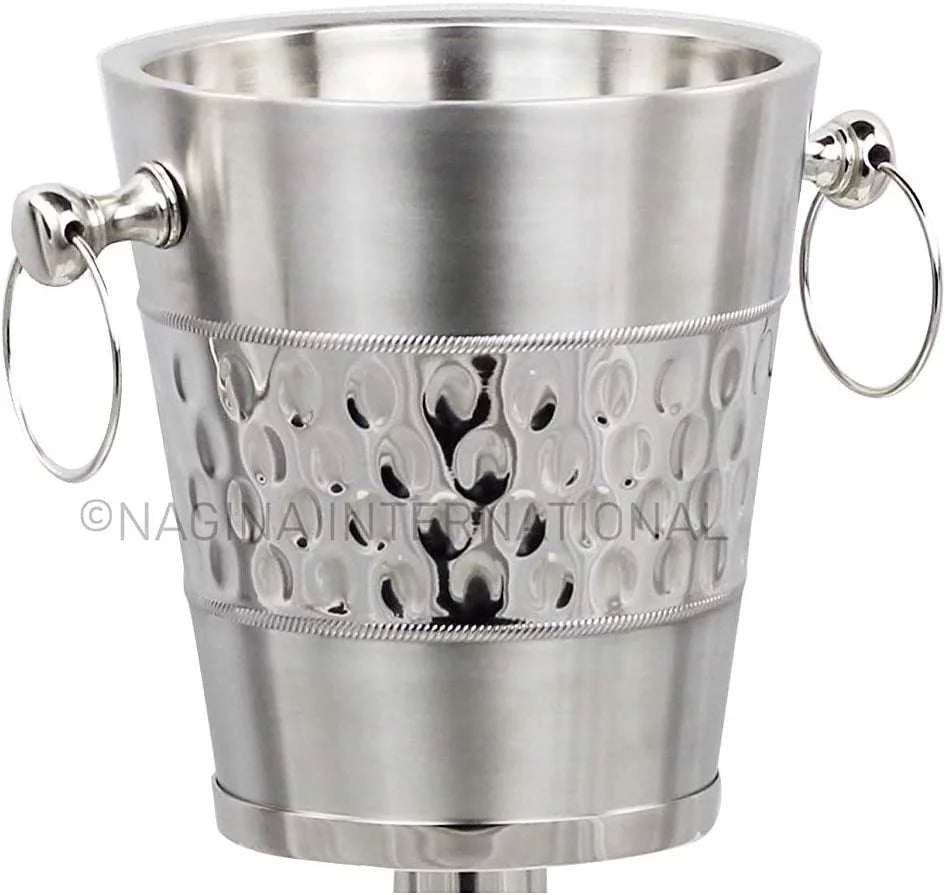 Hammered Brushed Nickel Plated Wine & Ice Bucket with Steel Stand L75996