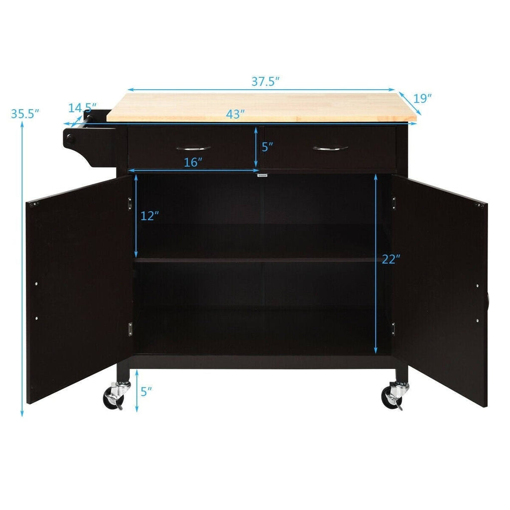 White Rolling Kitchen Cart with Wooden Top I8509